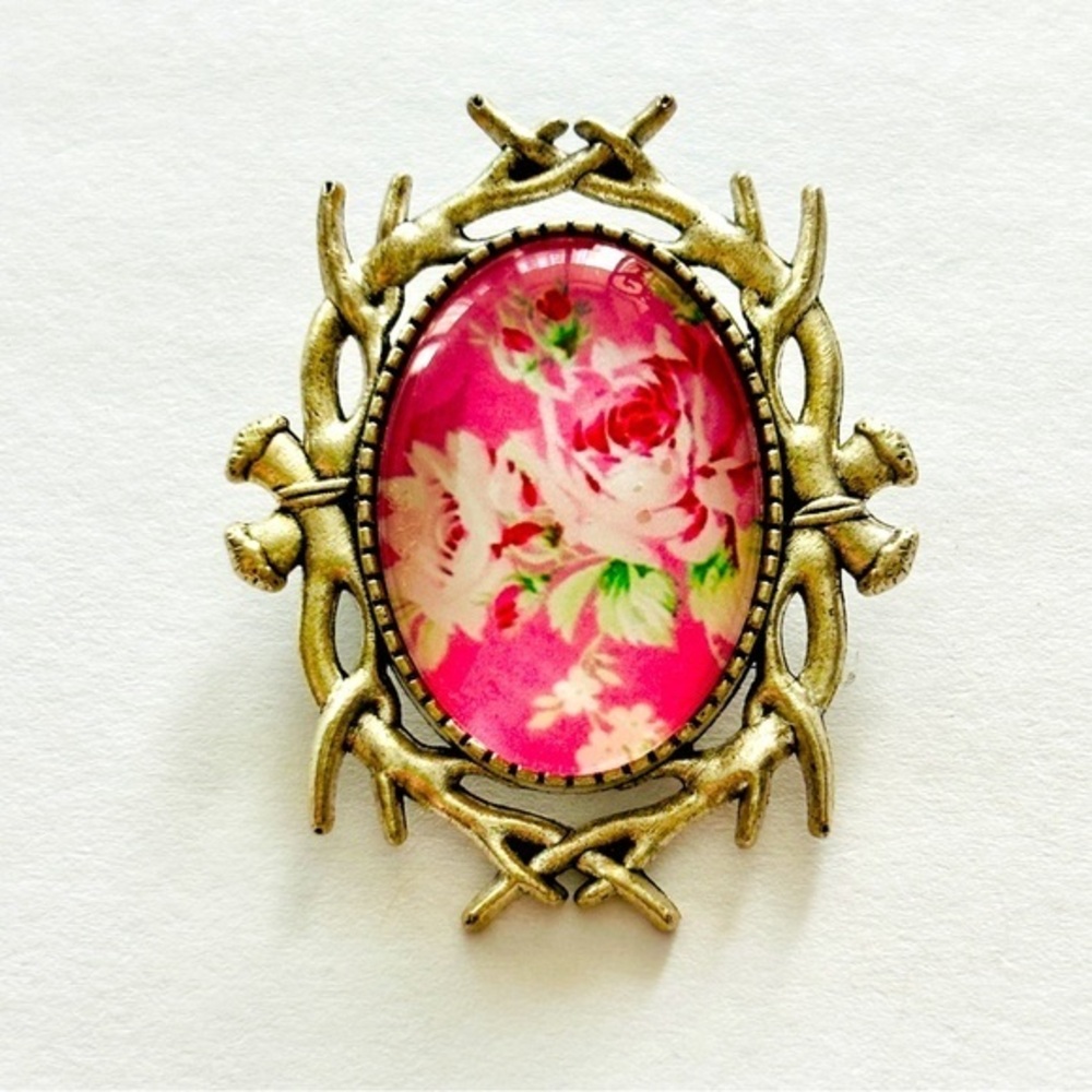 Floral Print Vintage Style Brooch, Handmade, NWT